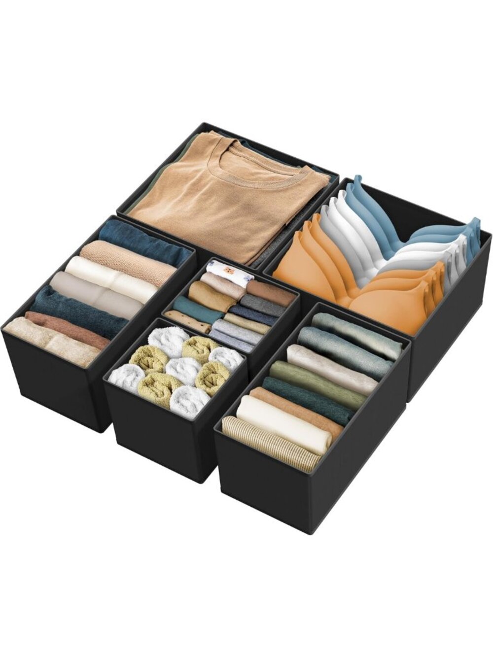 Set of 6 Black Underwear Drawer Organizers - Stylish Storage Solution for Home